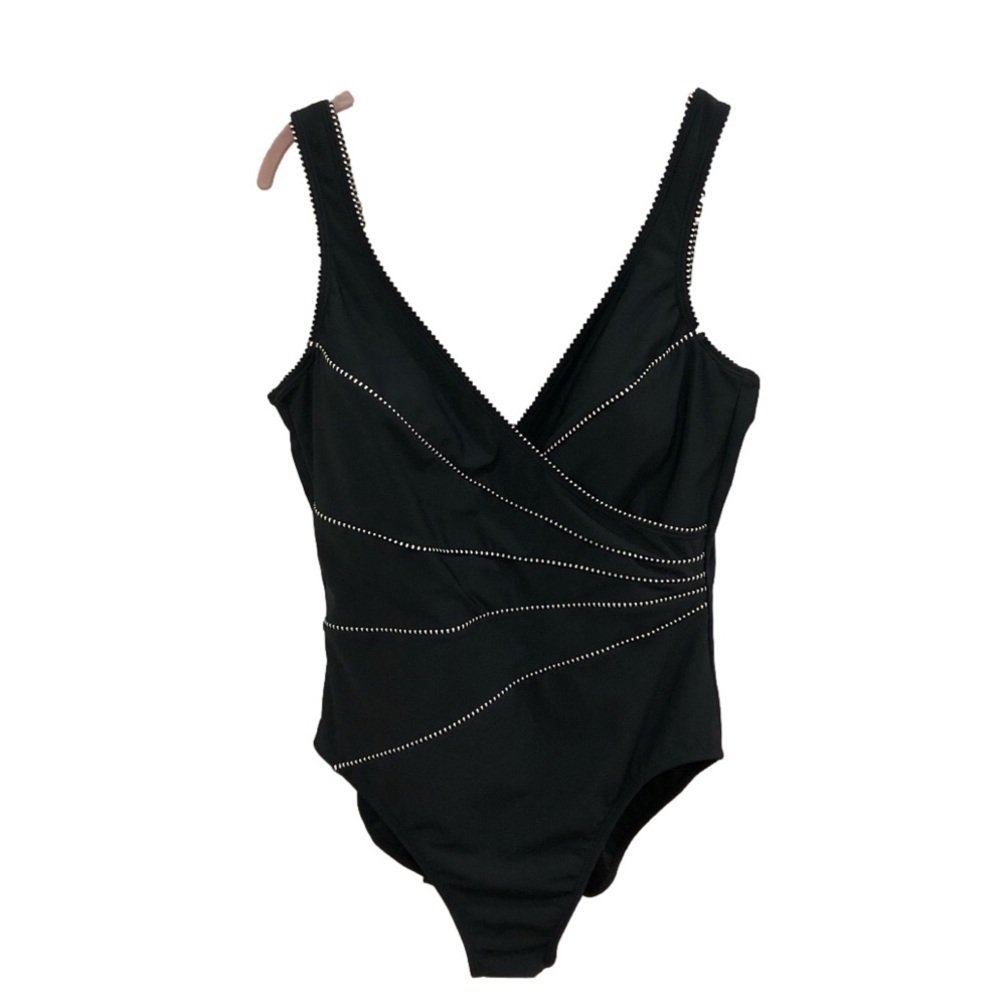Kirkland Signature by Miraclesuit black surplice front swimsuit. Pit to pit 17”